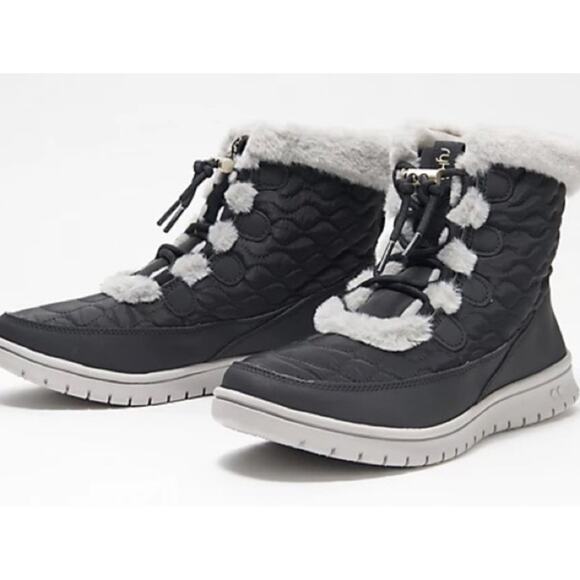 Ryka Womens Black Snow Bound Water Repellent Faux Fur Winter Boots Lace sz 8 NEW - Picture 2 of 8